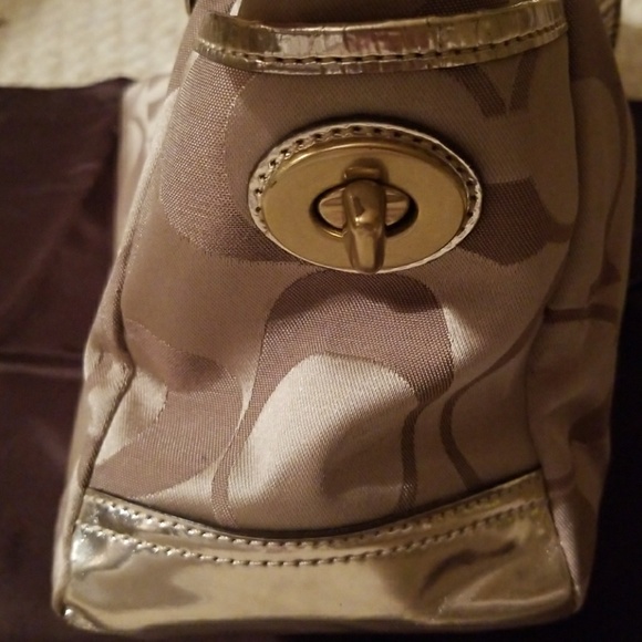 *SOLD* Coach Signature Tan and Gold Tote - Picture 7 of 8
